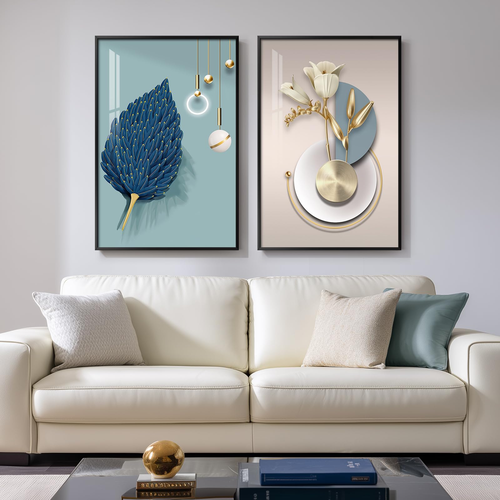 Framed Neutral Abstract Landscape Wall Art for Living Room, Large Set of 2 Minimalist Tree Canvas Artwork for Walls, Modern Nature Scenic Paintings Prints Wall Decor for Bedroom Home Office, 20x30 In