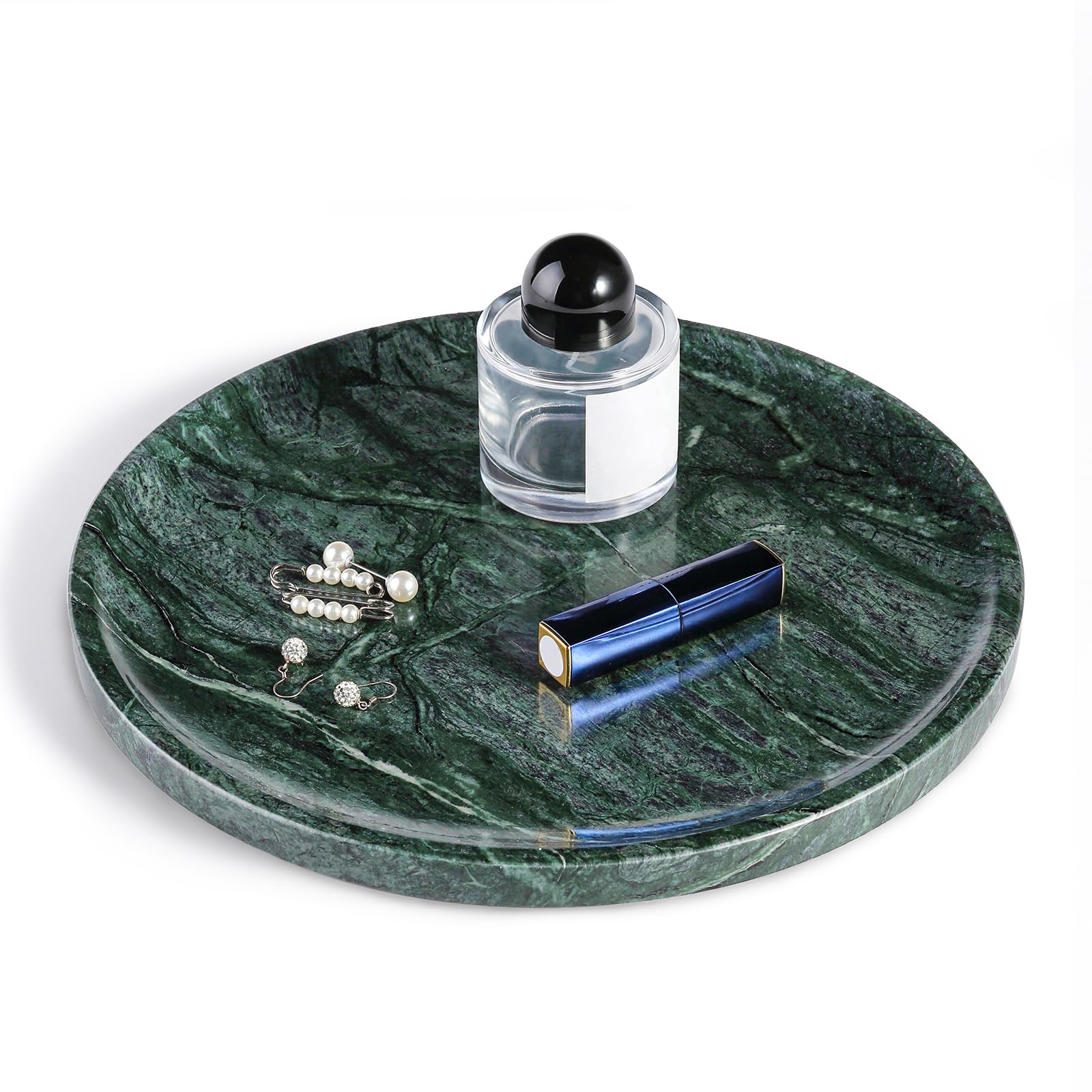 Natural Marble Serving Tray, 11.8in Round, Carrara Marble, Bathroom/Kitchen/Coffee Table Tray for Counter, Decorative Vanity for Catchall, Fruit and Snack