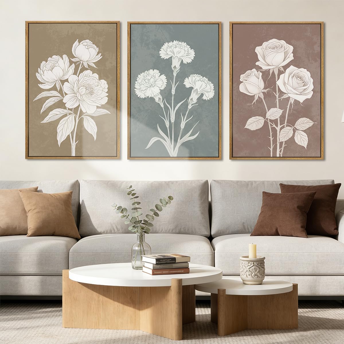 Large Abstract Paintings Framed Neutral Canvas Prints Mid Century Modern Wall Art Abstract Wall Decor Neutral Wall Pictures Elegant Modern Paintings for Living Room Bedroom Bathroom Office 36x24 Inch 3 Piece