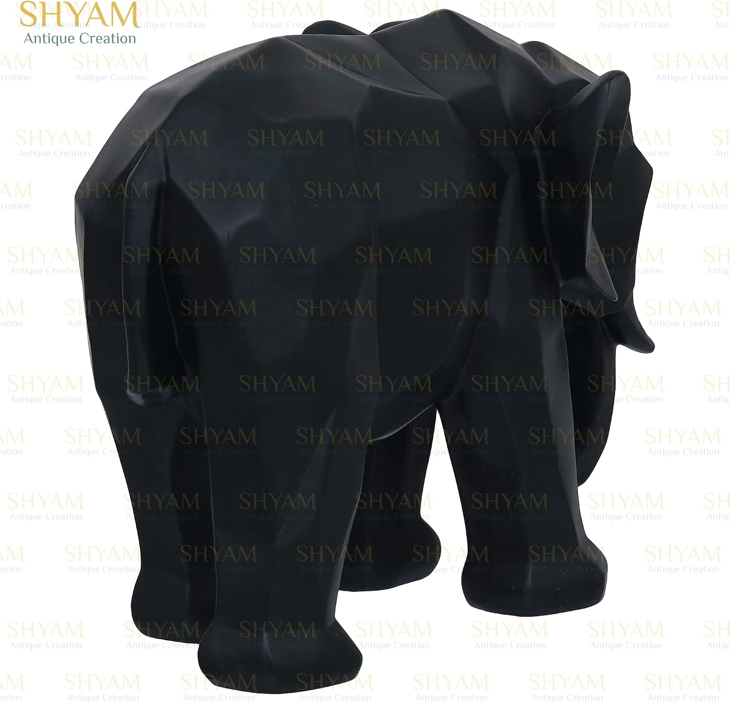Geometric Resin Black Elephant Sculpture Outdoor Antique Design Animal Figurine Handicraft Wildlife Showpiece for Home Office Table Living Room Car Decor and Gift Purpose
