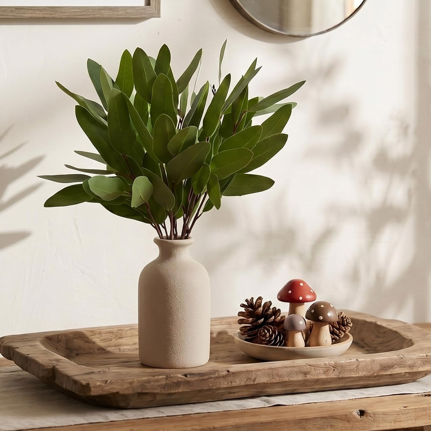 3 Set Ceramic Vase with Greenery 16" Artificial Eucalyptus in Vase Small Fake Potted Plants Decor for Indoor Farmhouse Centerpieces Office Desk Decor Plants in Pots for Bathroom Bedroom Home Shelf