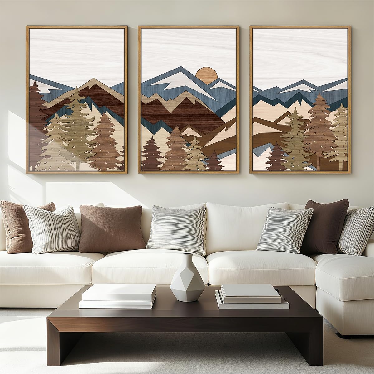 Large Abstract Paintings Framed Neutral Canvas Prints Mid Century Modern Wall Art Abstract Wall Decor Neutral Wall Pictures Elegant Modern Paintings for Living Room Bedroom Bathroom Office 36x24 Inch 3 Piece