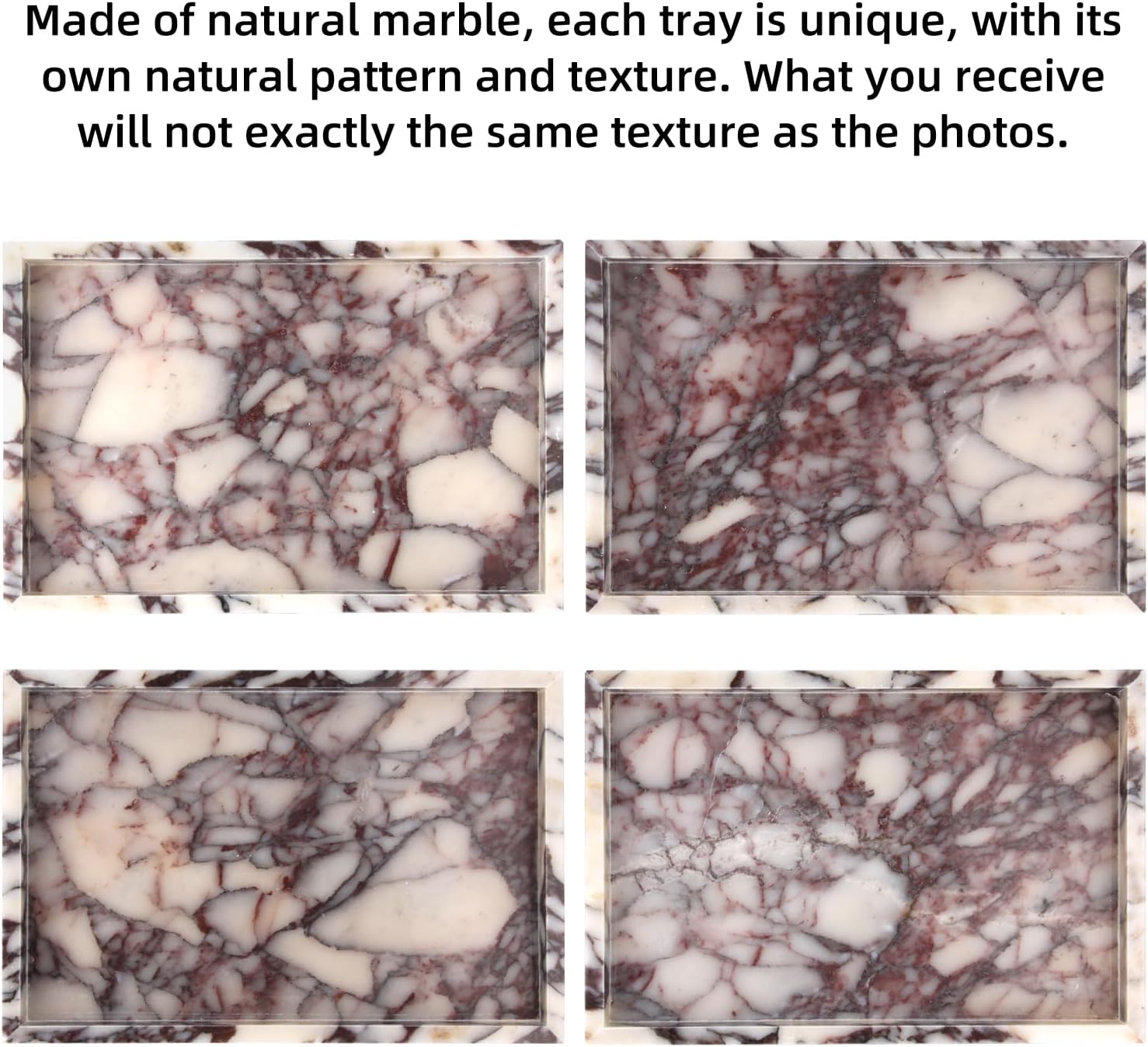 Marble Bathroom Vanity Tray, Natural Luxury Vanity Home Kitchen Bathroom Table Tray, Stone Decorative Countertop Dresser Trays for Key Coffee Perfume Jewelry Makeup (Calacatta Viola, 12"x 8" x1.2")