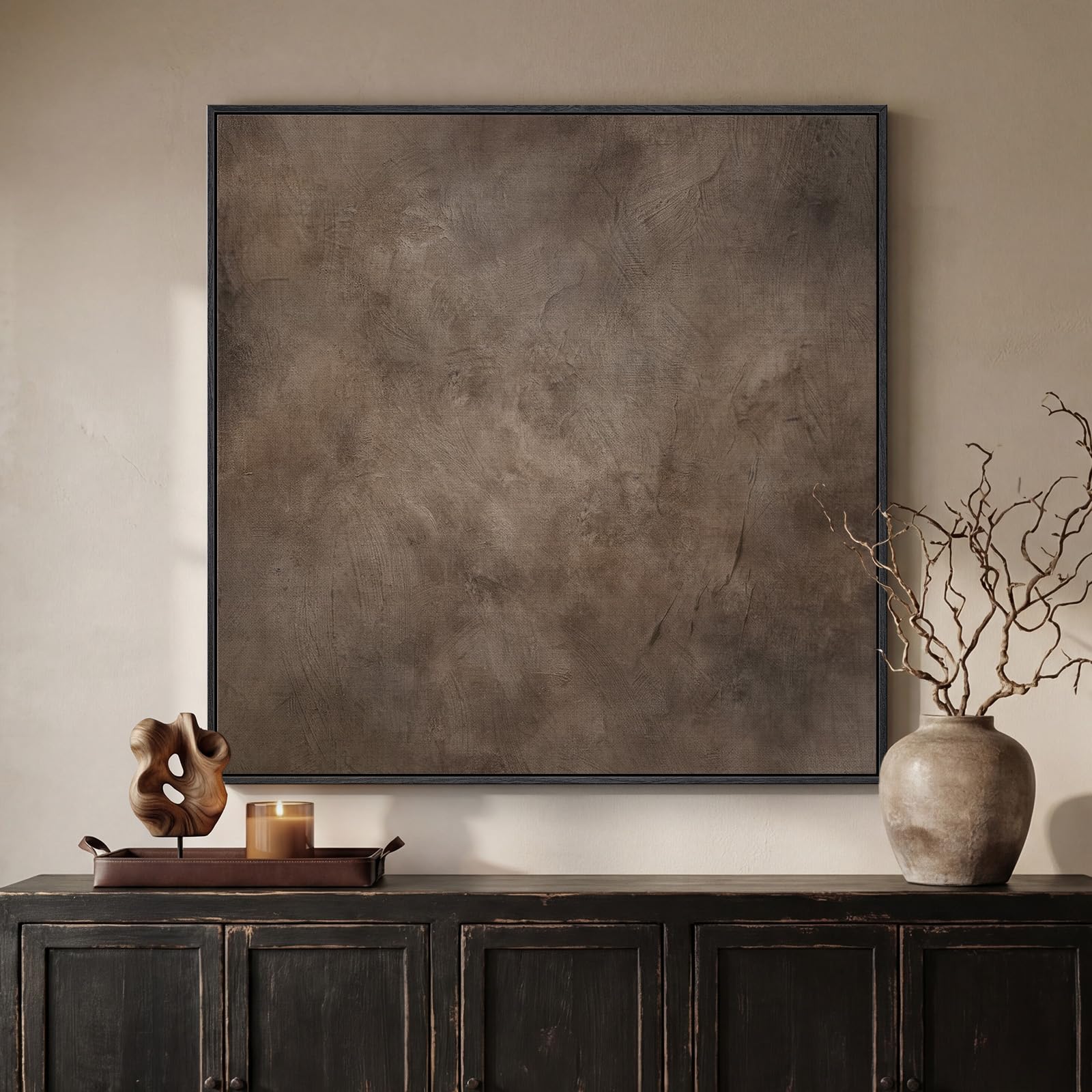 Framed Neutral Abstract Wall Art, Large Modern Canvas Prints Paintings Artwork for Walls, Minimalist Earth Tone Abstract Pictures for Living Room Lounge Dining Bedroom Office Wall Decor 30x30 In