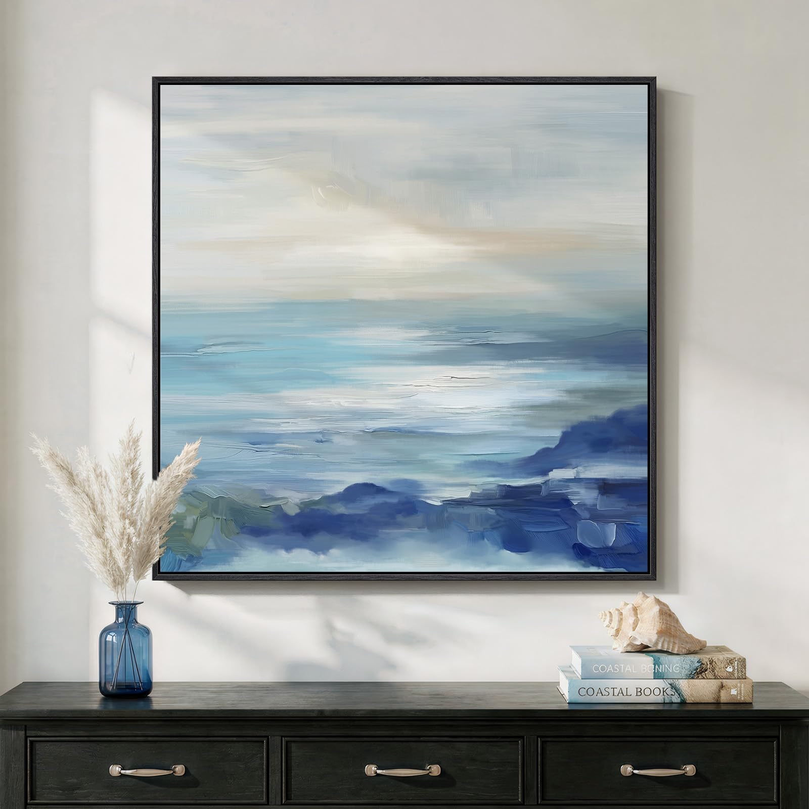 Framed Neutral Abstract Wall Art, Large Modern Canvas Prints Paintings Artwork for Walls, Minimalist Earth Tone Abstract Pictures for Living Room Lounge Dining Bedroom Office Wall Decor 30x30 In