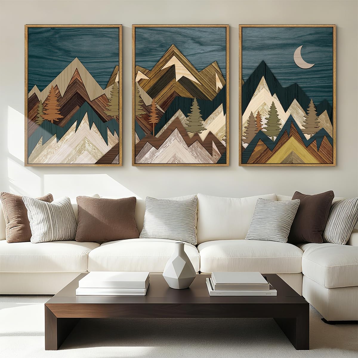 Large Abstract Paintings Framed Neutral Canvas Prints Mid Century Modern Wall Art Abstract Wall Decor Neutral Wall Pictures Elegant Modern Paintings for Living Room Bedroom Bathroom Office 36x24 Inch 3 Piece