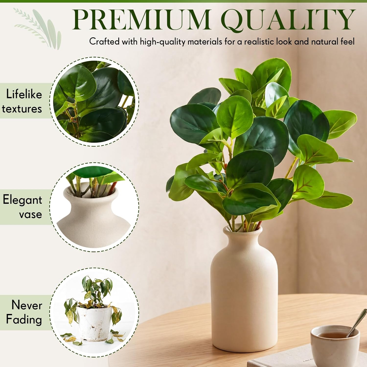 3 Set Ceramic Vase with Greenery 16" Artificial Eucalyptus in Vase Small Fake Potted Plants Decor for Indoor Farmhouse Centerpieces Office Desk Decor Plants in Pots for Bathroom Bedroom Home Shelf