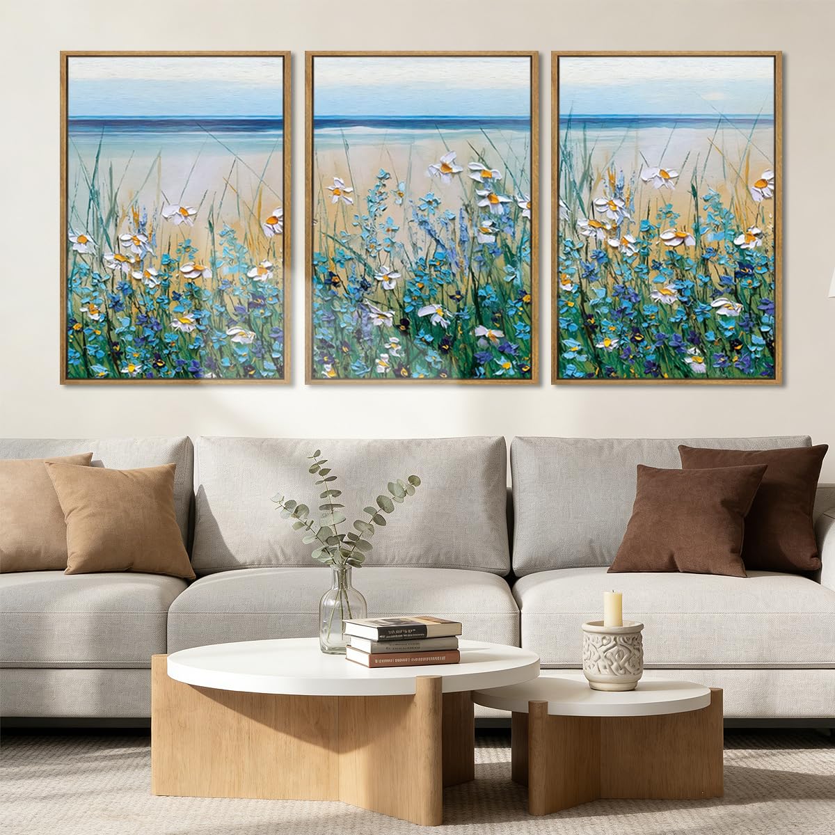 Large Abstract Paintings Framed Neutral Canvas Prints Mid Century Modern Wall Art Abstract Wall Decor Neutral Wall Pictures Elegant Modern Paintings for Living Room Bedroom Bathroom Office 36x24 Inch 3 Piece