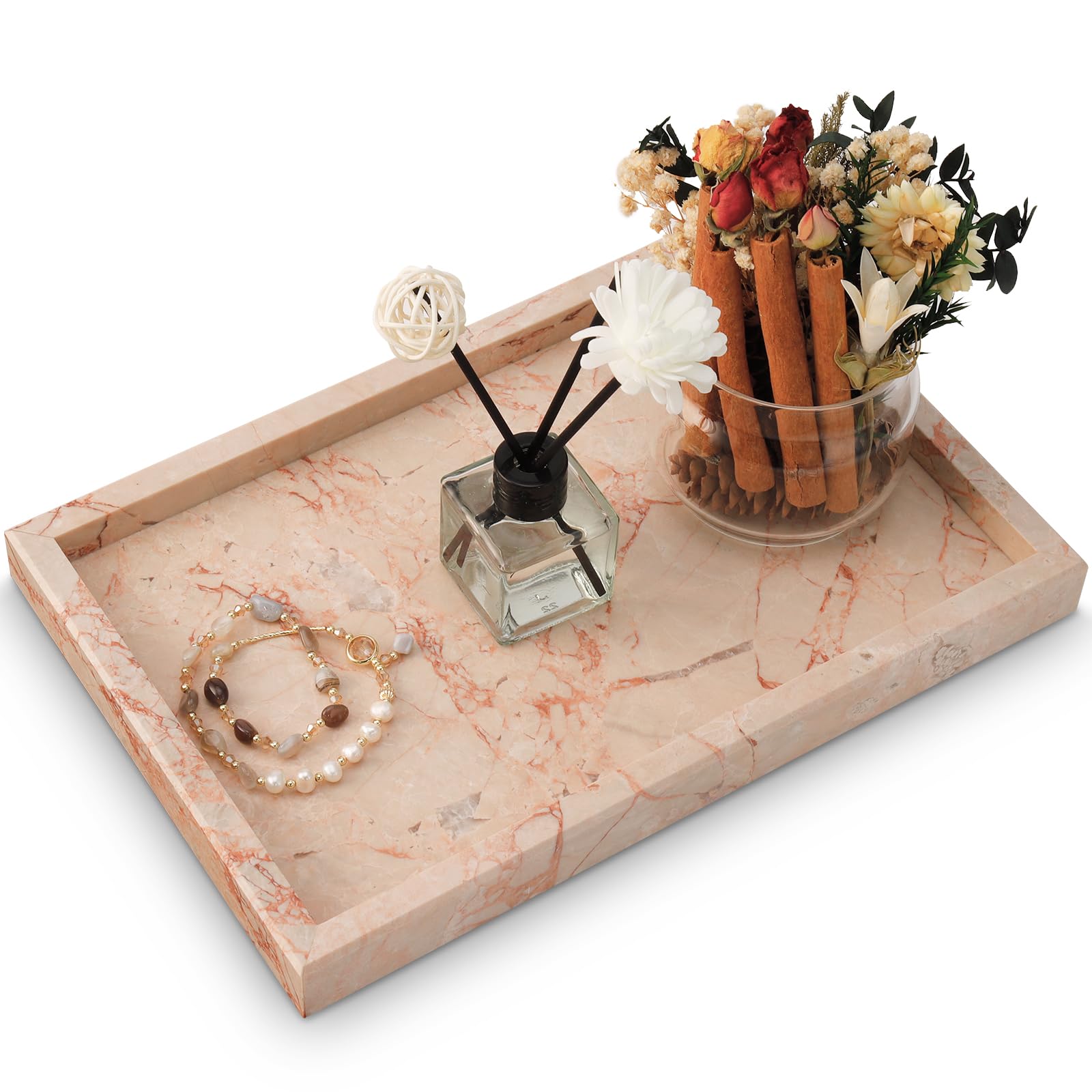 Marble Bathroom Tray,Pure Natural Vanity Tray,Marble Tray for Kitchen Counter Non-Ceramic/Non-Resin,Stone Trays 12 x 8 inch Cyan Green