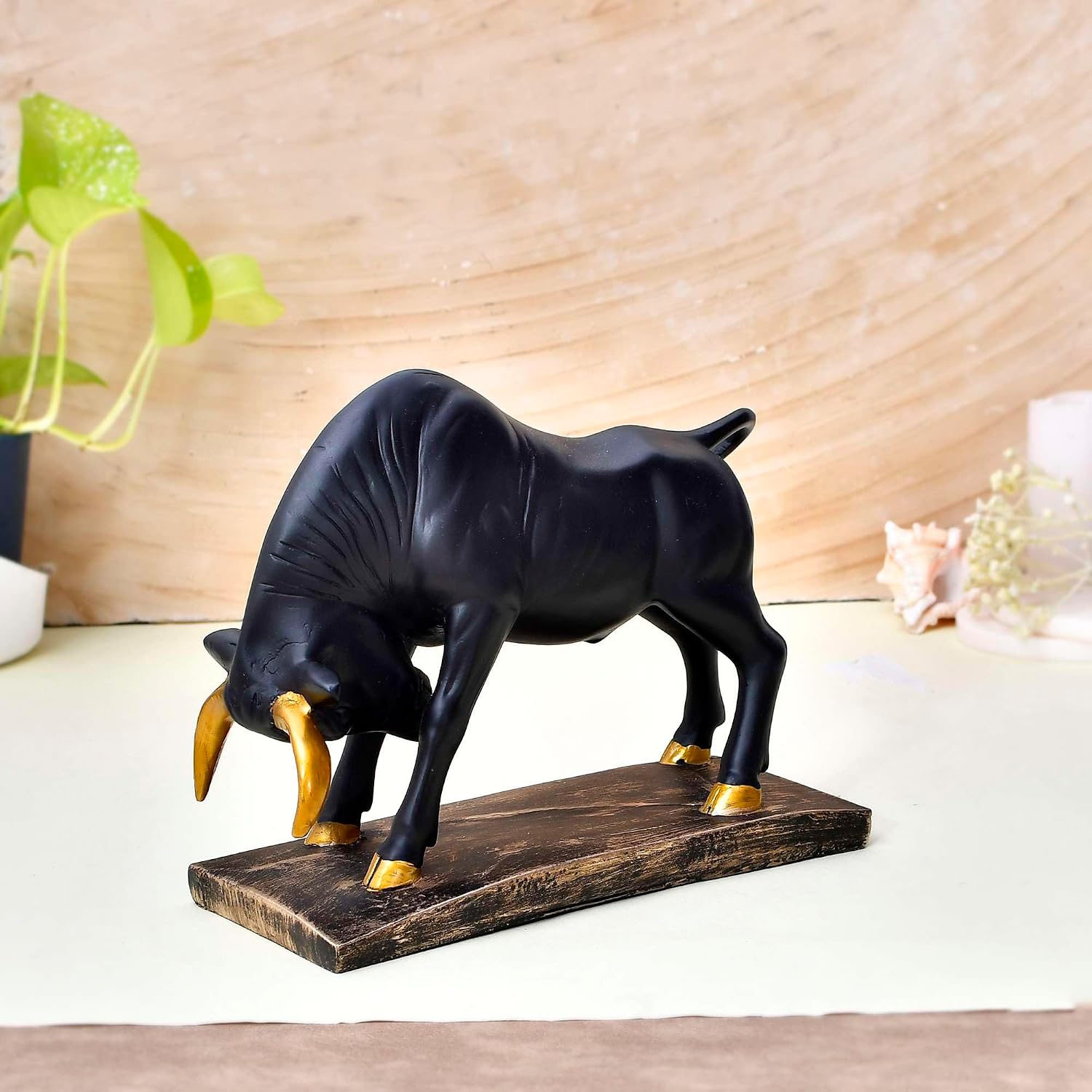 Rustic Blizz Antique Geometric Statue Bull Sculpture Ornament Abstract Animal Figurines Room Desk Decor Home Decoration, Front Door Decoration Items,Standard,Multi,1 Pcs -10