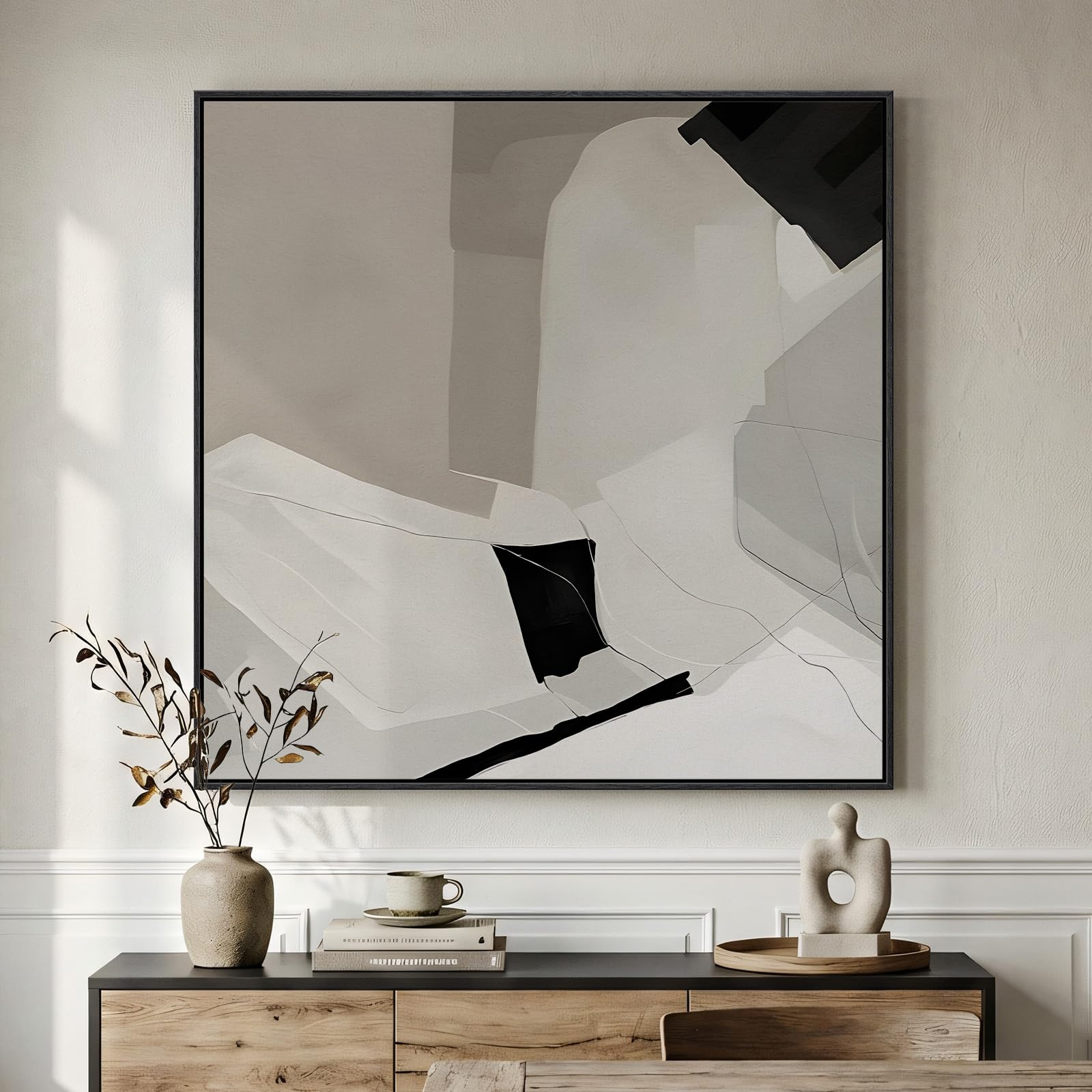Framed Neutral Abstract Wall Art, Large Modern Canvas Prints Paintings Artwork for Walls, Minimalist Earth Tone Abstract Pictures for Living Room Lounge Dining Bedroom Office Wall Decor 30x30 In
