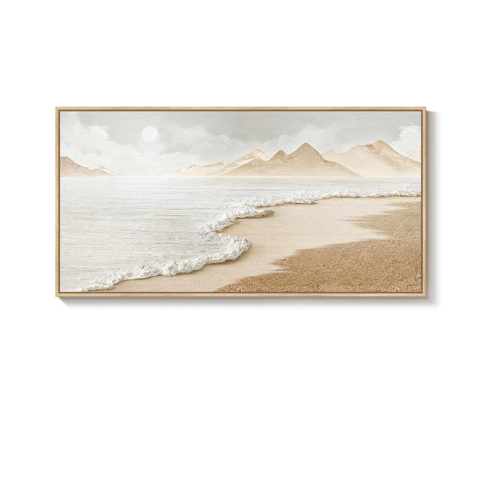 Framed Abstract Coastal Wall Art for Living Room, Large Blue Coastal Landscape Decor, 3 Piece Minimalist Beach Ocean Painting Artwork for Walls, Canvas Prints for Bedroom Hallway Wall Decor, 24x36 In
