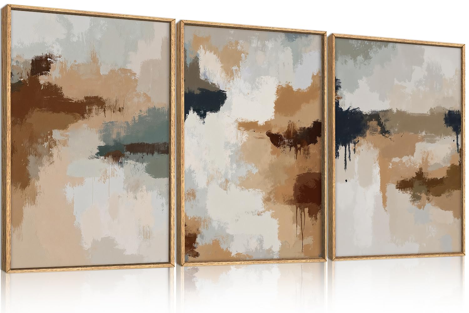 LHIUEM Large Abstract Green Gray Pastel Framed Canvas Wall Art,Neutral Landscape Wall Decor,Modern Watercolor Lake Artwork,Beige Textured Illustrations Art for Living Room,Bedroom,Office- 20"x40"x1