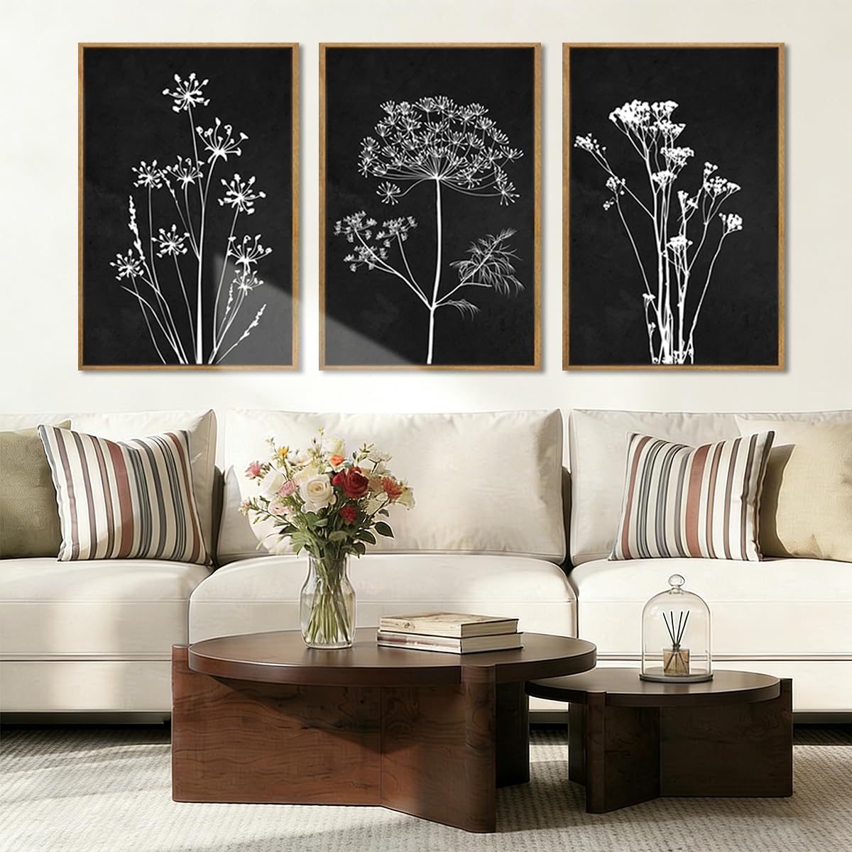 Large Abstract Paintings Framed Neutral Canvas Prints Mid Century Modern Wall Art Abstract Wall Decor Neutral Wall Pictures Elegant Modern Paintings for Living Room Bedroom Bathroom Office 36x24 Inch 3 Piece