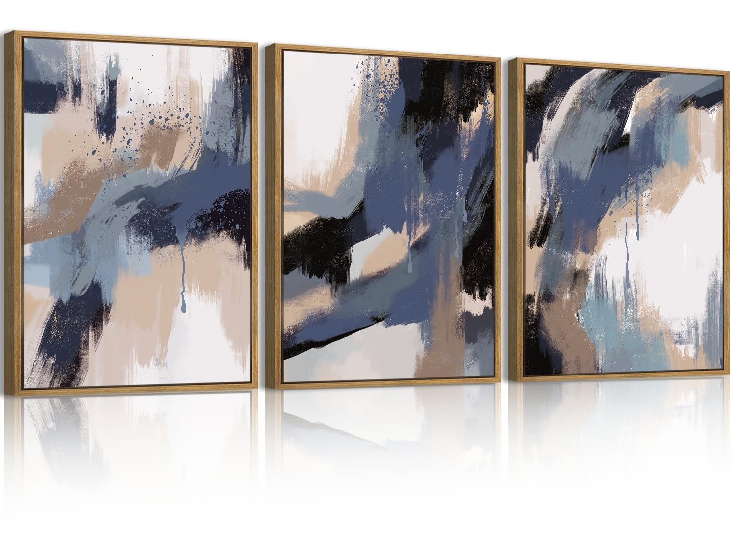 Large Abstract Paintings Framed Neutral Canvas Prints Mid Century Modern Wall Art Abstract Wall Decor Neutral Wall Pictures Elegant Modern Paintings for Living Room Bedroom Bathroom Office 36x24 Inch 3 Piece