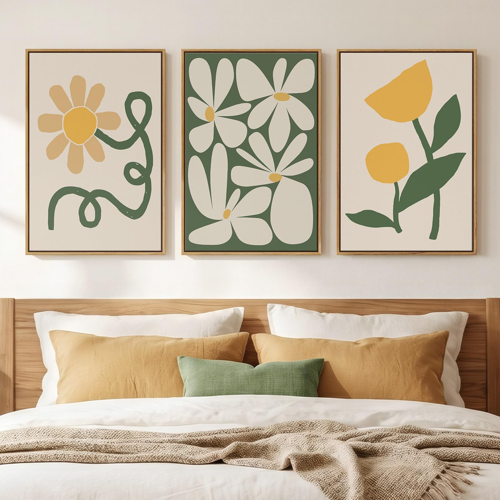 Framed Colorful Abstract Wall Art for Living Room, 3 Piece Mid Century Modern Canvas Paintings Prints Artwork for Walls, Large Modern Triptych Pictures Wall Decor for Bedroom Home Office, 16x24 Inch