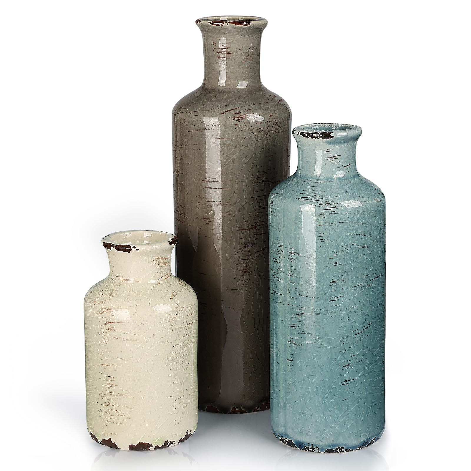 Modern Ceramic Vase Set of 5, Vases Home Decor Rustic Farmhouse Decorative Vase Pottery Vases for Bouquet Pampas Grass Dried Fresh Flowers, Table Living Room Kitchen Bedroom