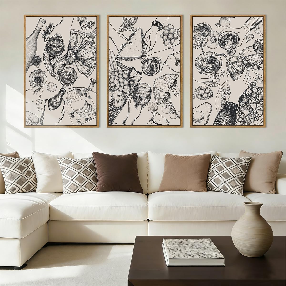 Large Abstract Paintings Framed Neutral Canvas Prints Mid Century Modern Wall Art Abstract Wall Decor Neutral Wall Pictures Elegant Modern Paintings for Living Room Bedroom Bathroom Office 36x24 Inch 3 Piece
