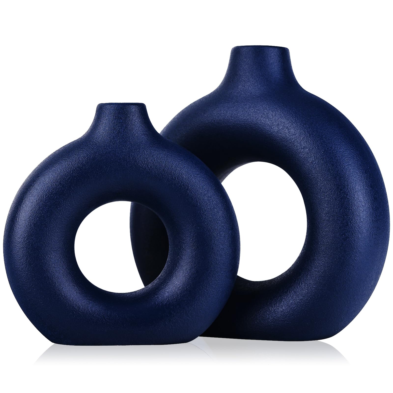 Terracotta Vase Decor Donut Vase Set of 2 - Circle Hollow Vases, Modern Matte Ceramic Vases for Entryway Living Room Bedroom Dining Table Centerpiece Office Home Decor