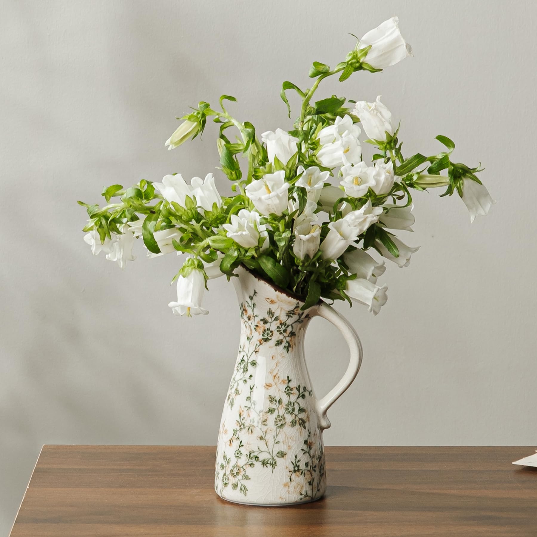 Ceramic Flower Vases Set of 3 | Green Rustic Farmhouse Vase Set for Home Decor, Vintage Floral Decorative Vase for Living Room & Kitchen, Mantel & Bookshelf, Centerpieces, Entryway(5.7+5.9+7.1Inch)