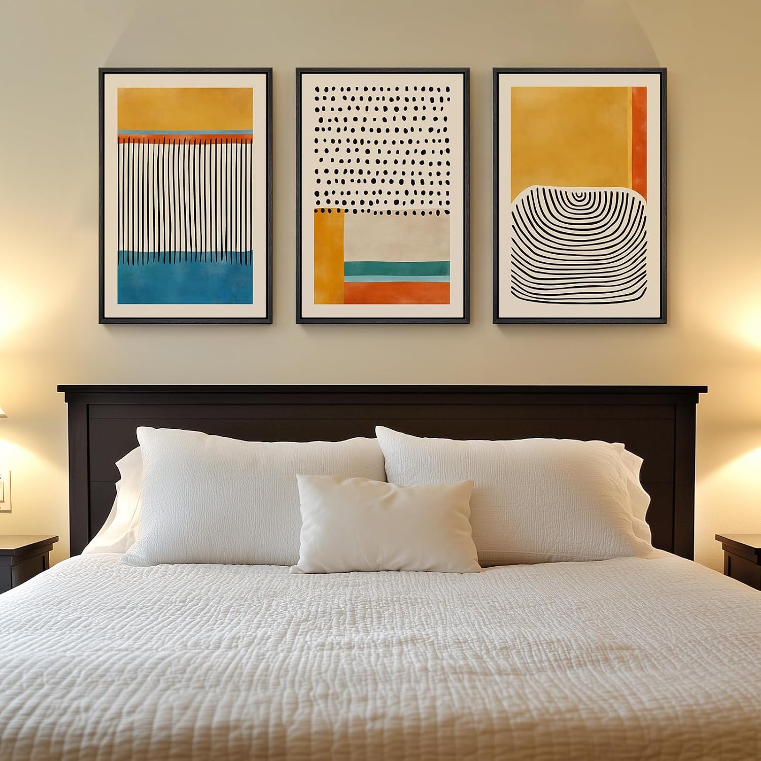 Framed Colorful Abstract Wall Art for Living Room, 3 Piece Mid Century Modern Canvas Paintings Prints Artwork for Walls, Large Modern Triptych Pictures Wall Decor for Bedroom Home Office, 16x24 Inch