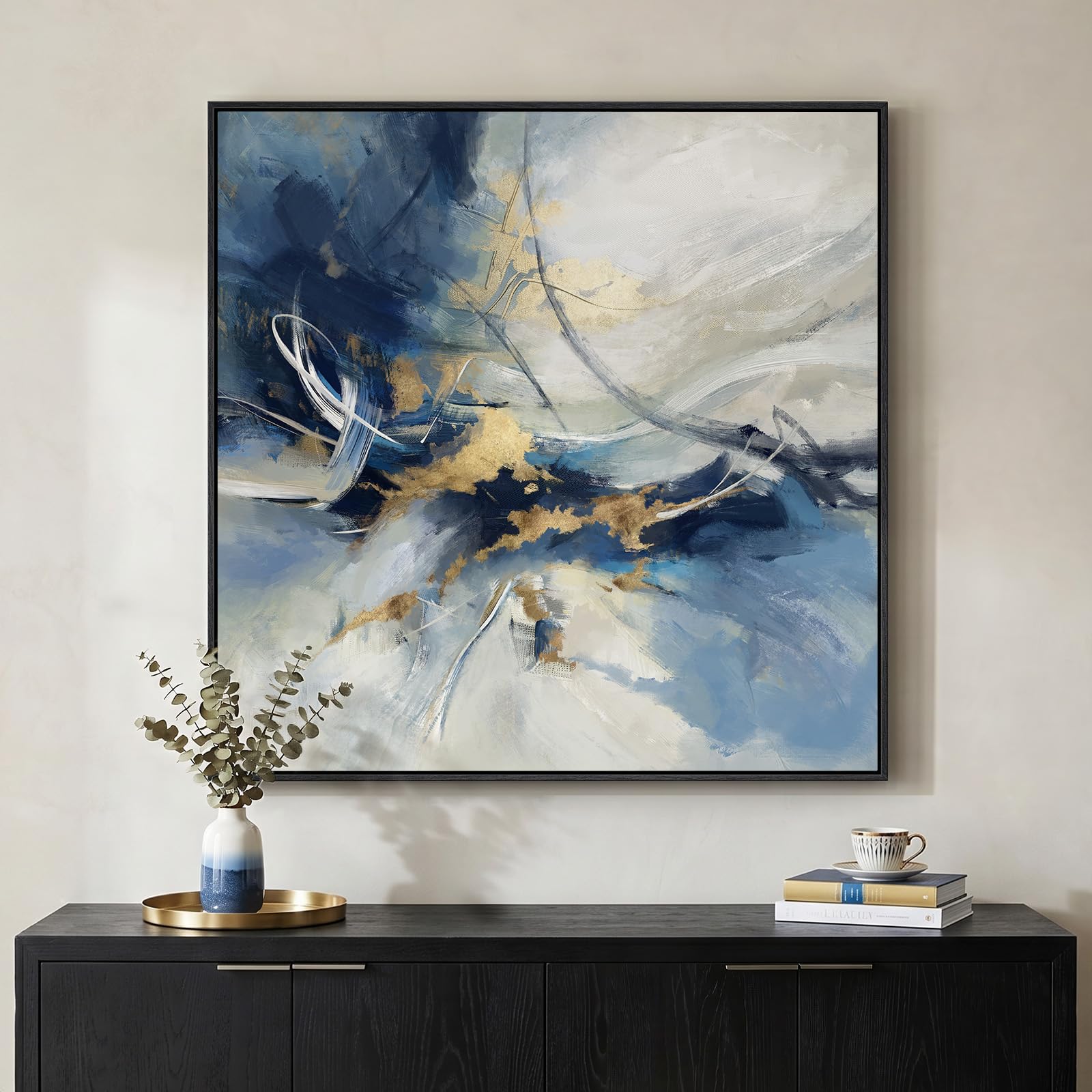 Framed Neutral Abstract Wall Art, Large Modern Canvas Prints Paintings Artwork for Walls, Minimalist Earth Tone Abstract Pictures for Living Room Lounge Dining Bedroom Office Wall Decor 30x30 In