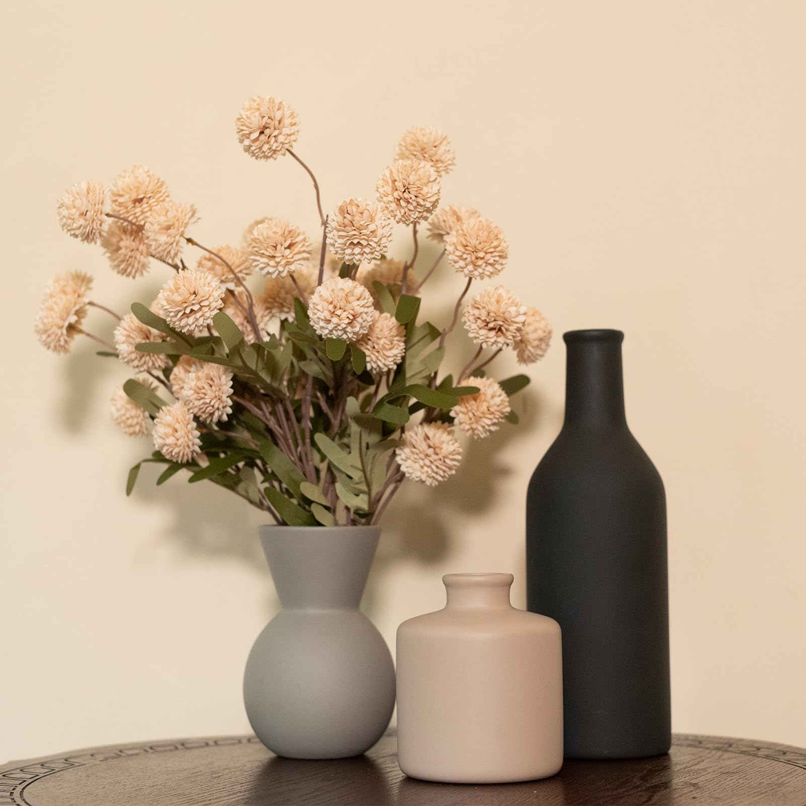 Fake Flowers in Vase for Centerpieces, Faux Flowers in Modern Ceramic Vase Set of 3 with 8 Artificial Autumn Chrysanthemums Artificial Decorative Swags