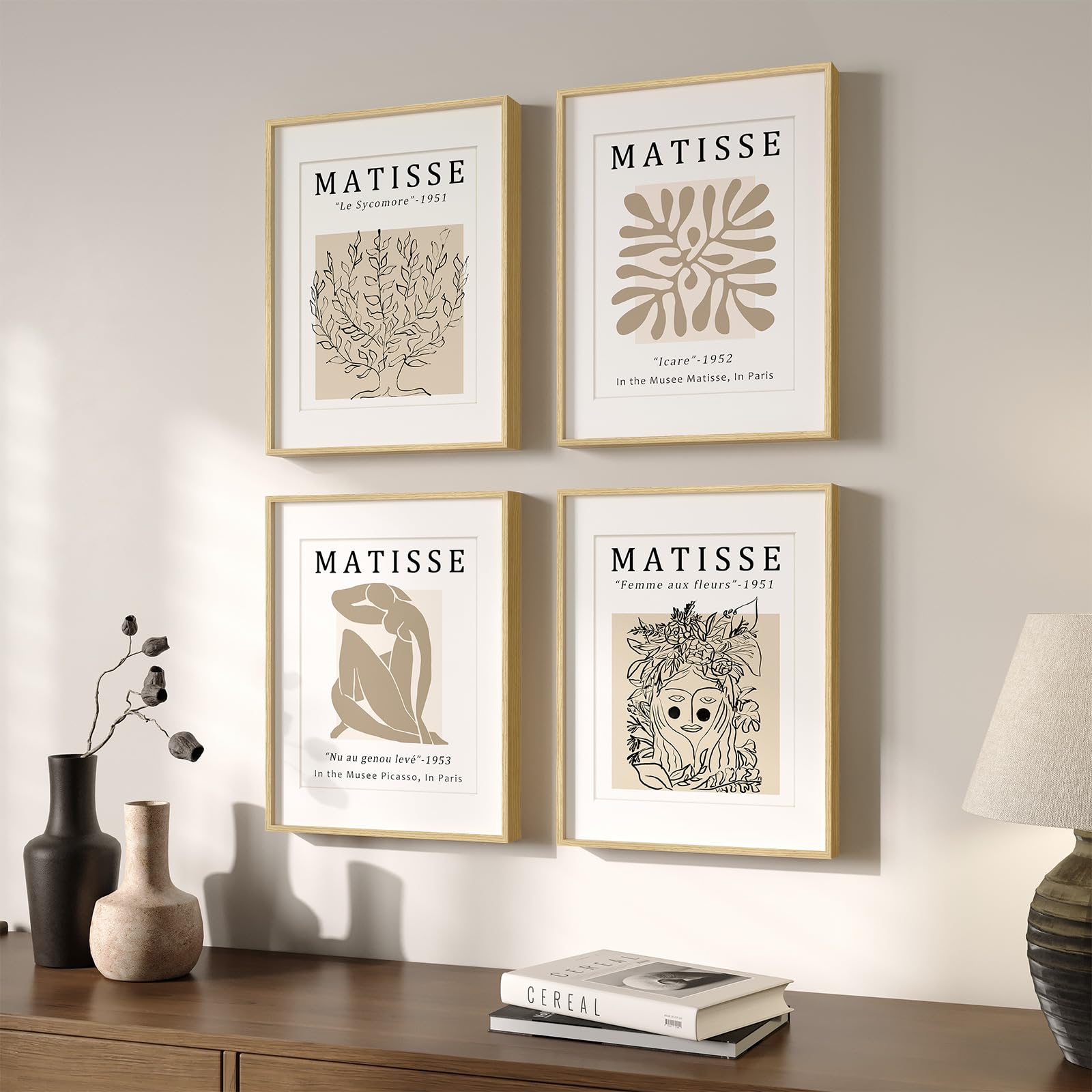 Large Framed Matisse Wall Art for Living room, 3 Piece Colorful Abstract Canvas Artwork for Walls, Retro Vintage Big Matisse Famous Landscape Paintings Prints Pictures for Hallway Home Office 24x36