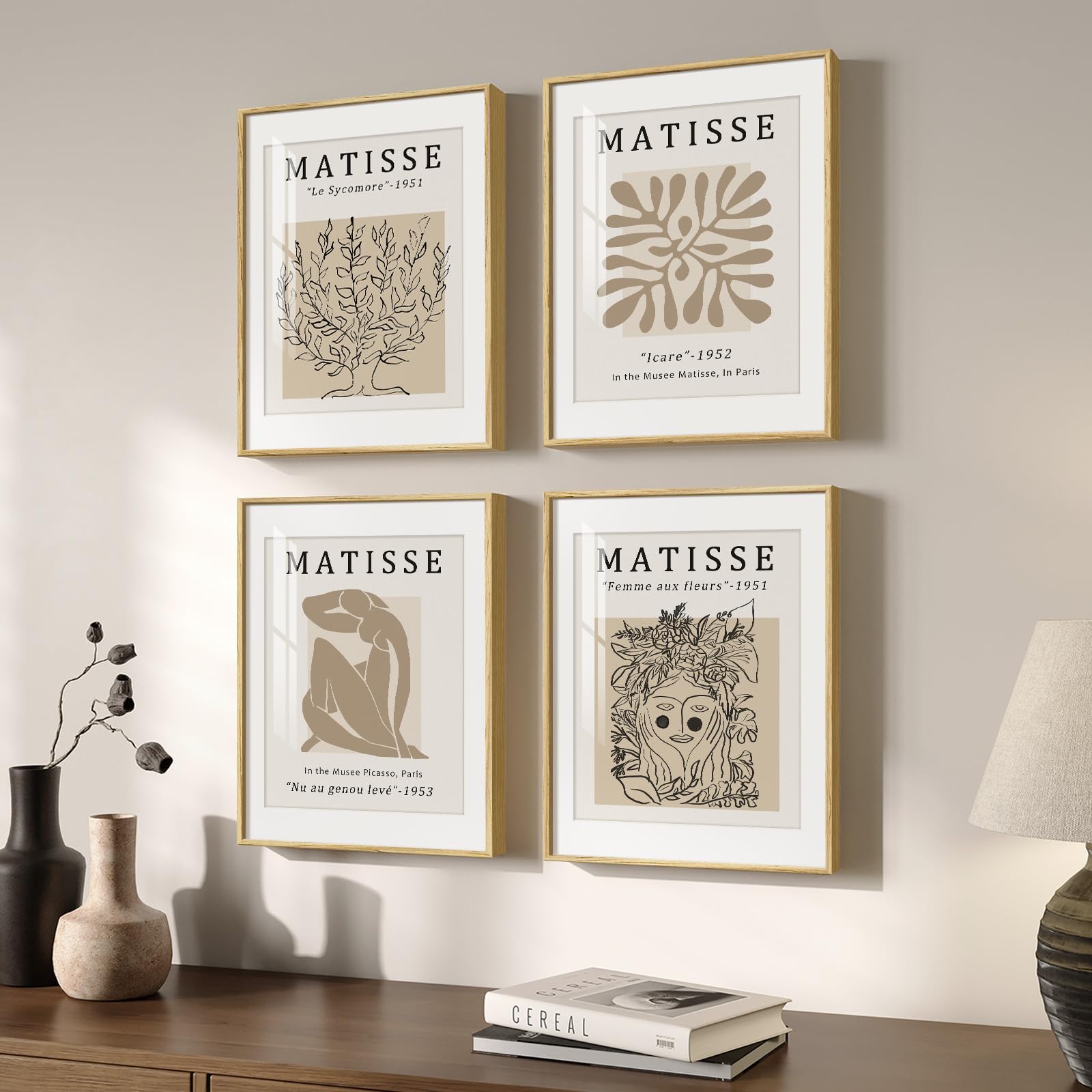 Large Framed Matisse Wall Art for Living room, 3 Piece Colorful Abstract Canvas Artwork for Walls, Retro Vintage Big Matisse Famous Landscape Paintings Prints Pictures for Hallway Home Office 24x36