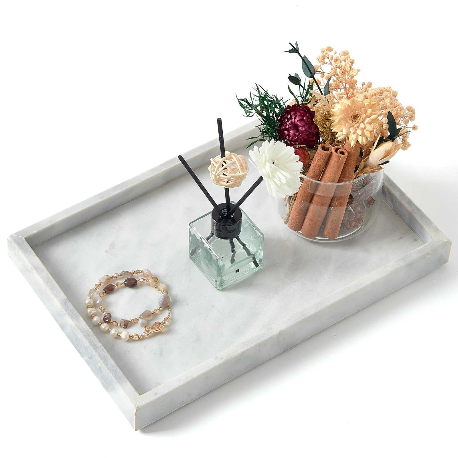 Marble Bathroom Tray,Pure Natural Vanity Tray,Marble Tray for Kitchen Counter Non-Ceramic/Non-Resin,Stone Trays 12 x 8 inch Cyan Green