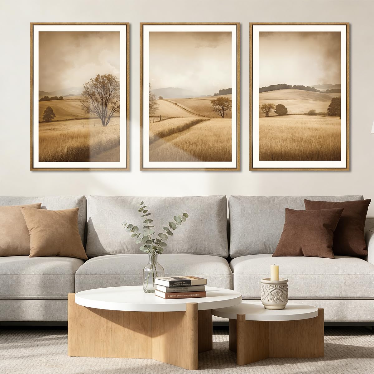 Large Abstract Paintings Framed Neutral Canvas Prints Mid Century Modern Wall Art Abstract Wall Decor Neutral Wall Pictures Elegant Modern Paintings for Living Room Bedroom Bathroom Office 36x24 Inch 3 Piece