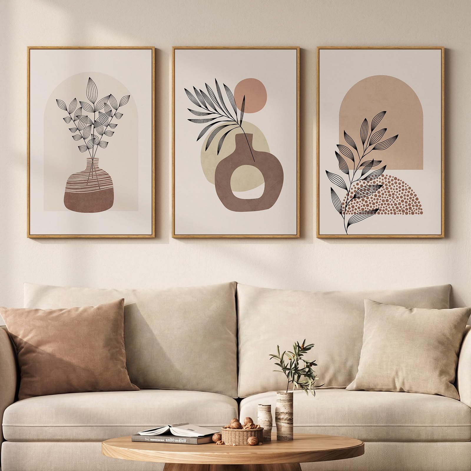 Framed Colorful Abstract Wall Art for Living Room, 3 Piece Mid Century Modern Canvas Paintings Prints Artwork for Walls, Large Modern Triptych Pictures Wall Decor for Bedroom Home Office, 16x24 Inch