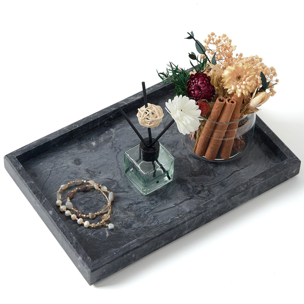 Marble Bathroom Tray,Pure Natural Vanity Tray,Marble Tray for Kitchen Counter Non-Ceramic/Non-Resin,Stone Trays 12 x 8 inch Cyan Green