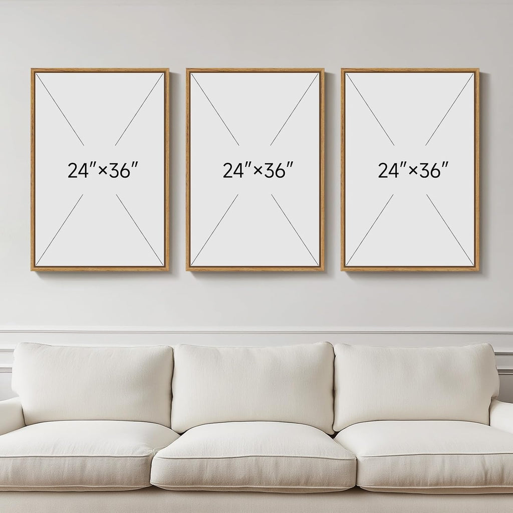Large Framed Neutral Abstract Landscape Set of 3 Living Room Wall Art, Modern Misty Pine Forest Canvas Artwork for Walls, Beige Rustic Farmhouse Nature Wall Decor for Bedroom Hallway Office, 24x36 In