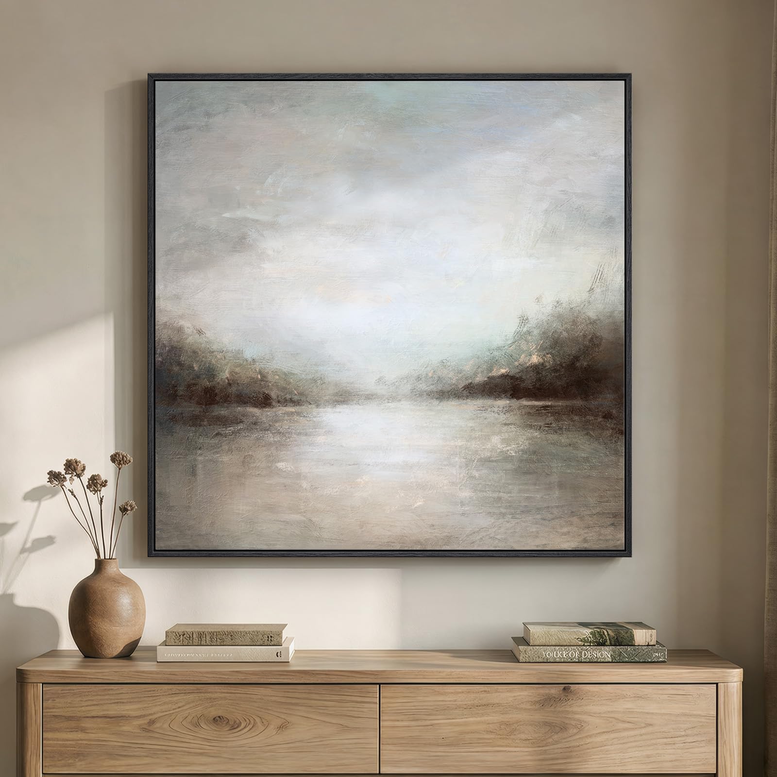 Framed Neutral Abstract Wall Art, Large Modern Canvas Prints Paintings Artwork for Walls, Minimalist Earth Tone Abstract Pictures for Living Room Lounge Dining Bedroom Office Wall Decor 30x30 In