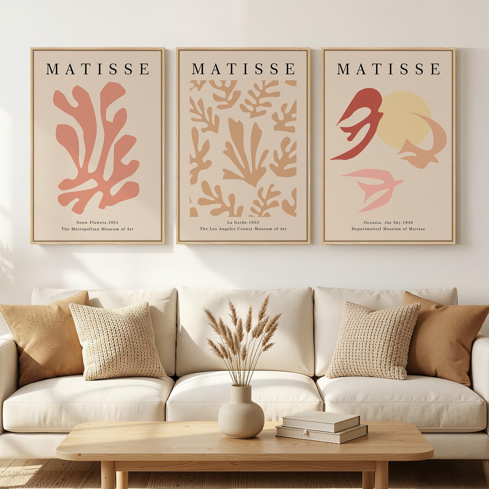 Large Framed Matisse Wall Art for Living room, 3 Piece Colorful Abstract Canvas Artwork for Walls, Retro Vintage Big Matisse Famous Landscape Paintings Prints Pictures for Hallway Home Office 24x36