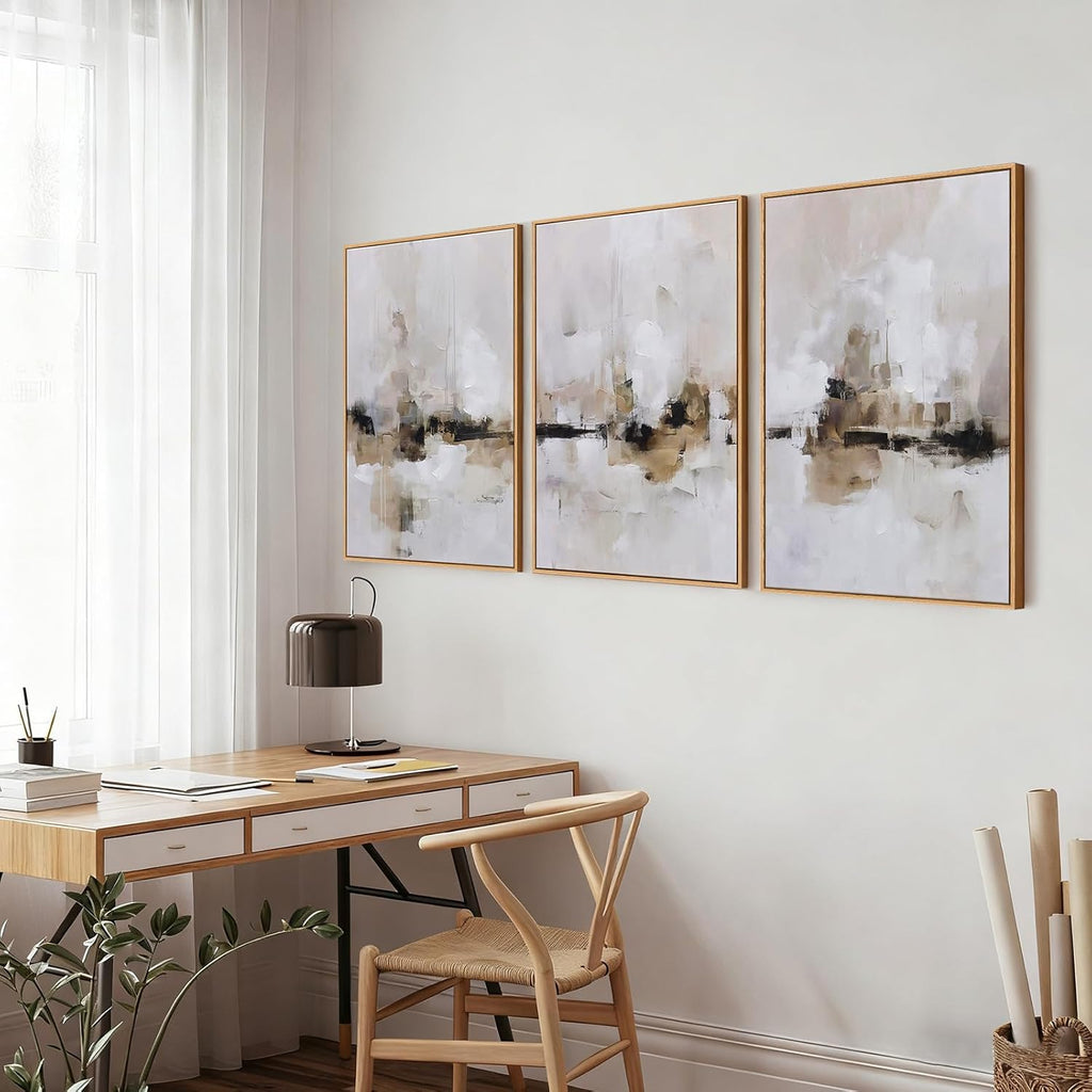 Large Abstract Neutral Textured Framed Canvas Wall Art Set, Minimalist Wall Decor Art Prints, Modern Graey Beige Wall Painting Artwork for Living Room,Bedroom,Dining Room,Office, 24"x36"x3