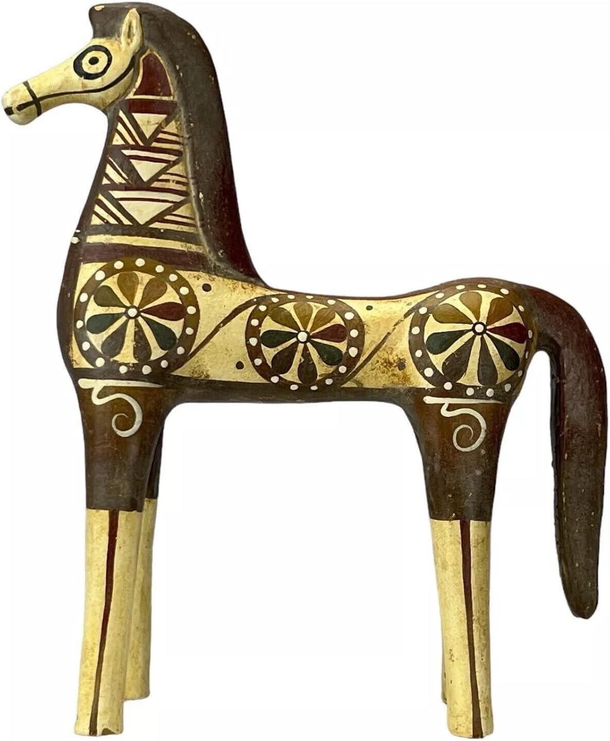 Mycenean Horse Terracotta Figurine – Ancient Greek Geometric Clay Sculpture 9.44 in – Handmade & Hand-Painted Museum-Quality Replica
