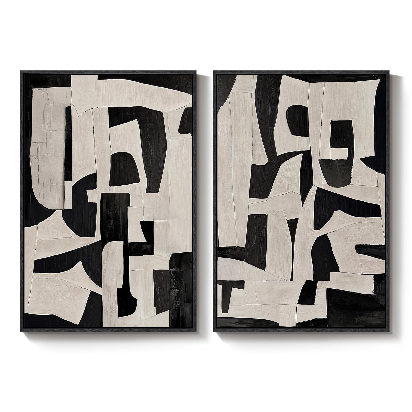 Large Framed Neutral Abstract Wall Art, 2 Piece Modern Canvas Prints Paintings, Beige Gold Abstract Pictures for Living Room Hallway Dining Room Bedroom Office Wall Decor 24x36 In