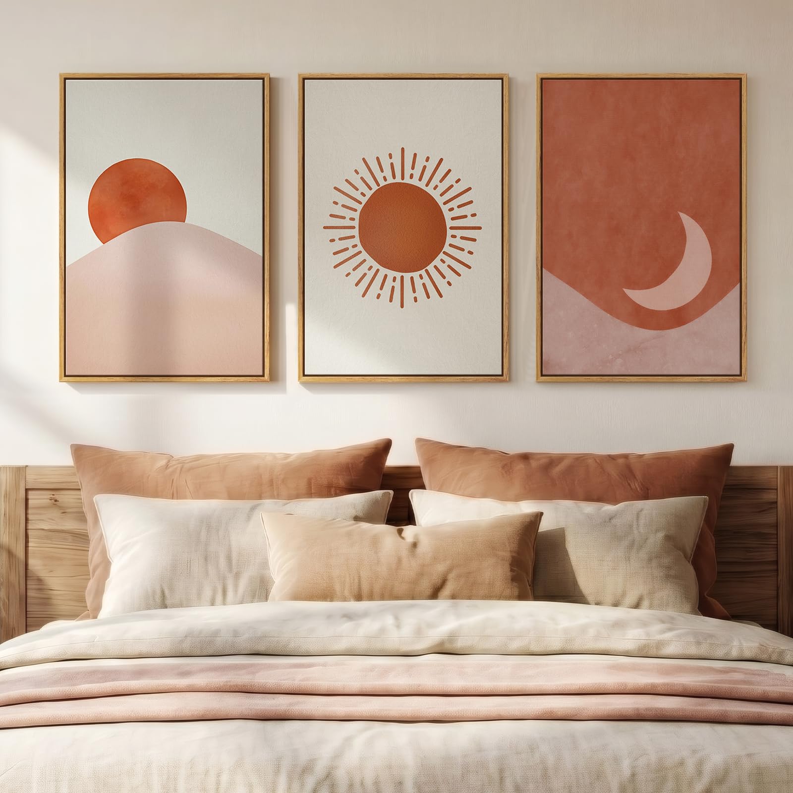 Framed Colorful Abstract Wall Art for Living Room, 3 Piece Mid Century Modern Canvas Paintings Prints Artwork for Walls, Large Modern Triptych Pictures Wall Decor for Bedroom Home Office, 16x24 Inch