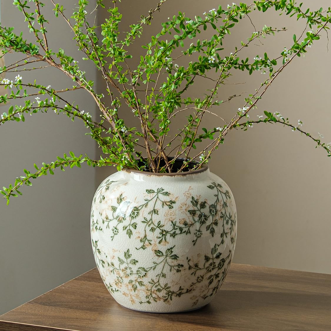 Ceramic Flower Vases Set of 3 | Green Rustic Farmhouse Vase Set for Home Decor, Vintage Floral Decorative Vase for Living Room & Kitchen, Mantel & Bookshelf, Centerpieces, Entryway(5.7+5.9+7.1Inch)