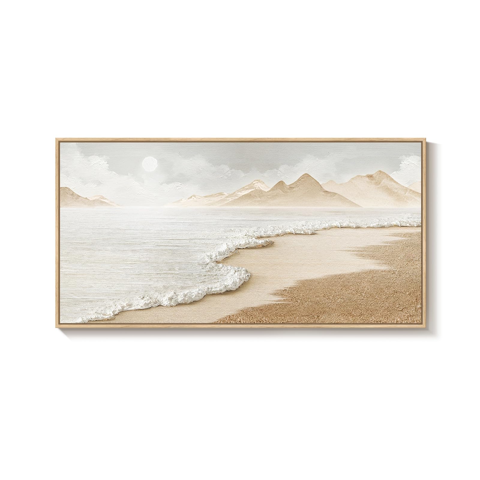 Framed Abstract Coastal Wall Art for Living Room, Large Blue Coastal Landscape Decor, 3 Piece Minimalist Beach Ocean Painting Artwork for Walls, Canvas Prints for Bedroom Hallway Wall Decor, 24x36 In