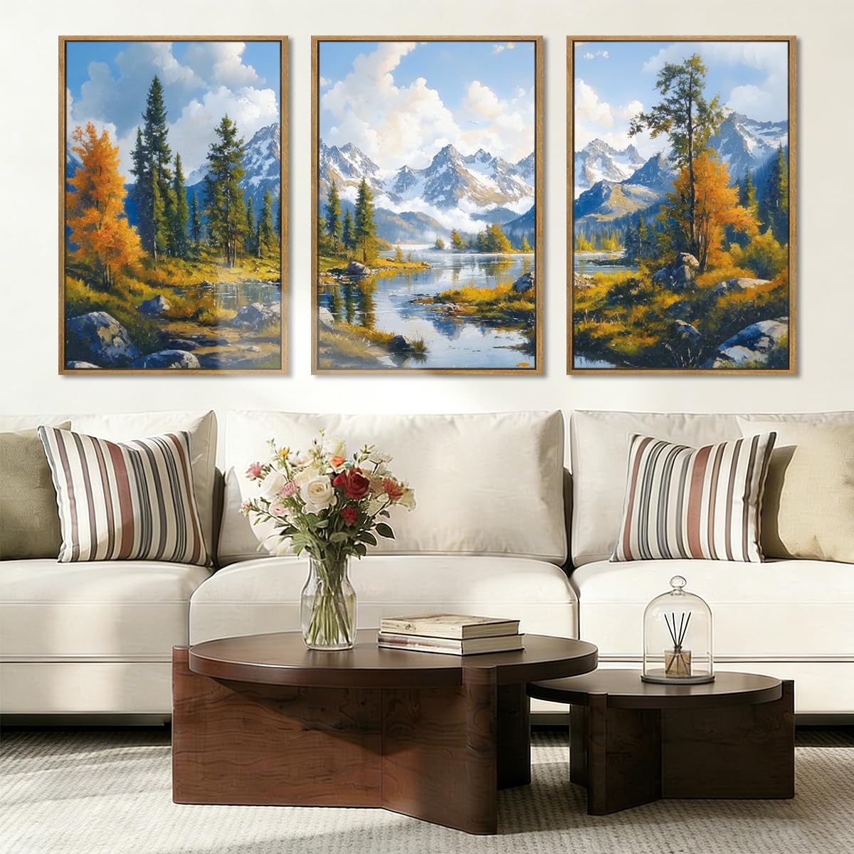 Large Abstract Paintings Framed Neutral Canvas Prints Mid Century Modern Wall Art Abstract Wall Decor Neutral Wall Pictures Elegant Modern Paintings for Living Room Bedroom Bathroom Office 36x24 Inch 3 Piece