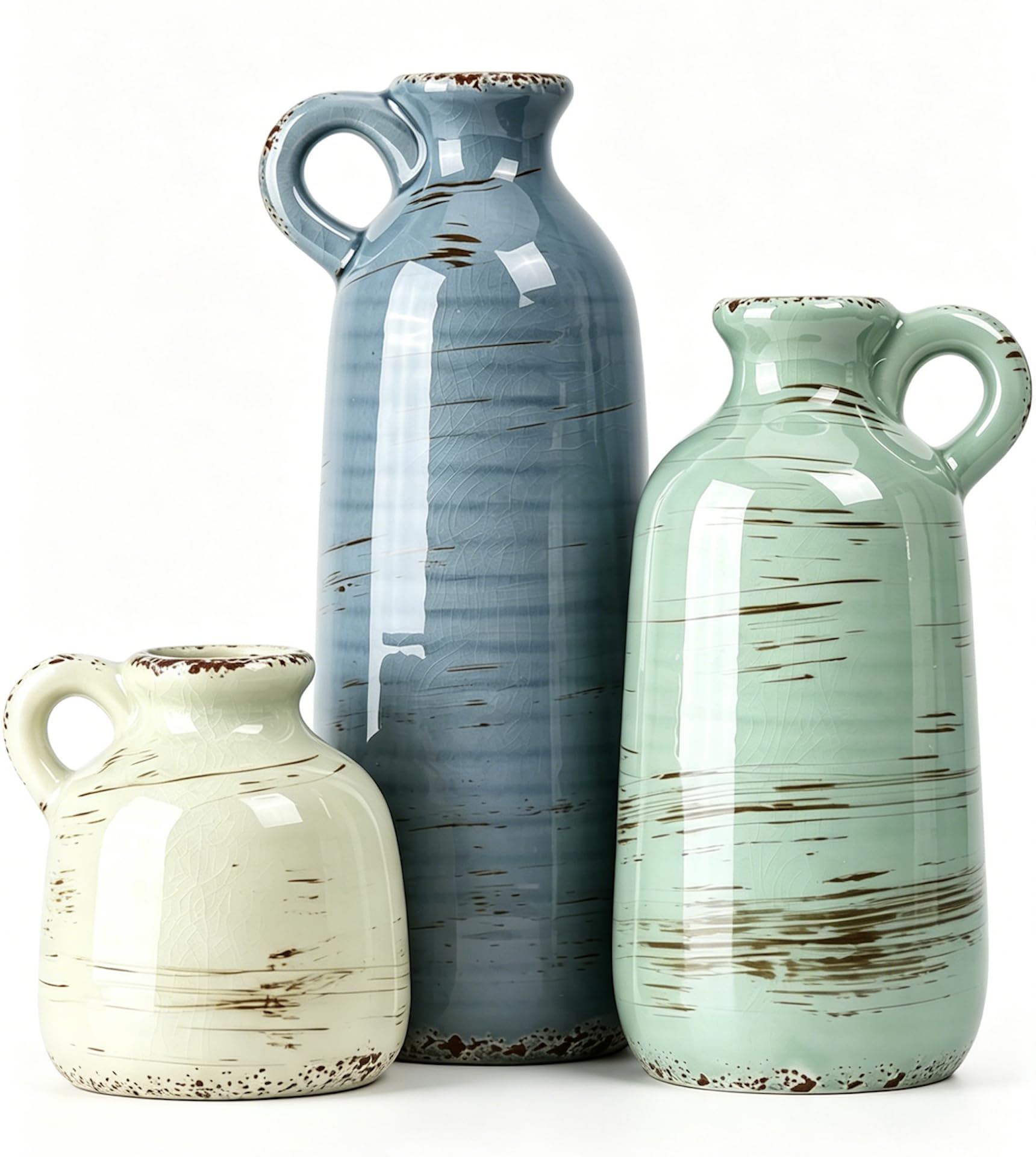Modern Ceramic Vase Set of 5, Vases Home Decor Rustic Farmhouse Decorative Vase Pottery Vases for Bouquet Pampas Grass Dried Fresh Flowers, Table Living Room Kitchen Bedroom