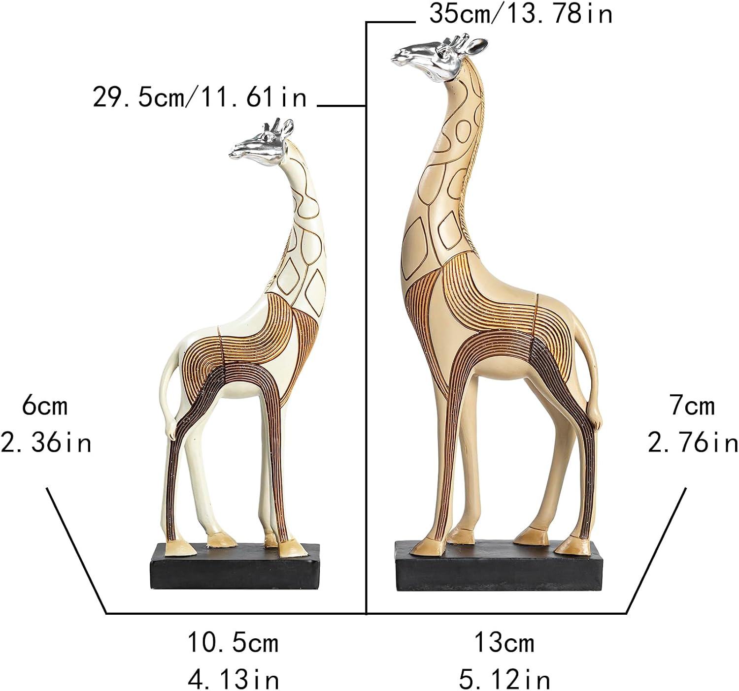 Giraffe Figurine Set of 2, Resin Animal Sculpture, Beige and Brown, 11.61 in and 13.78 in, Safari Home Decor