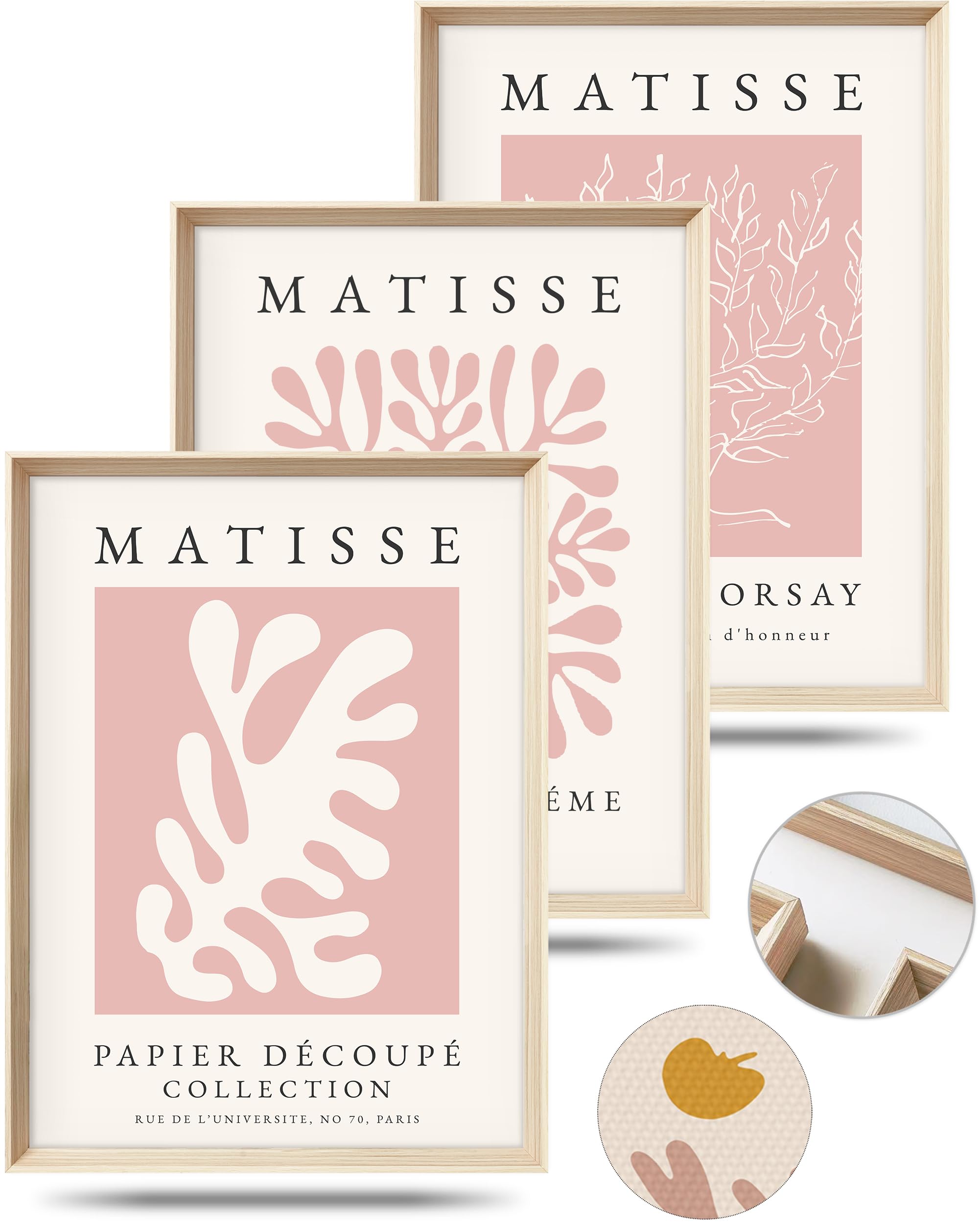 HesenDot Abstract Botanical Wall Art Set of 3, 30x40CM Neutral Plant Framed Canvas Prints, Beige Green Boho Aesthetic Wall Decor for Living Room Bedroom Bathroom Office Home