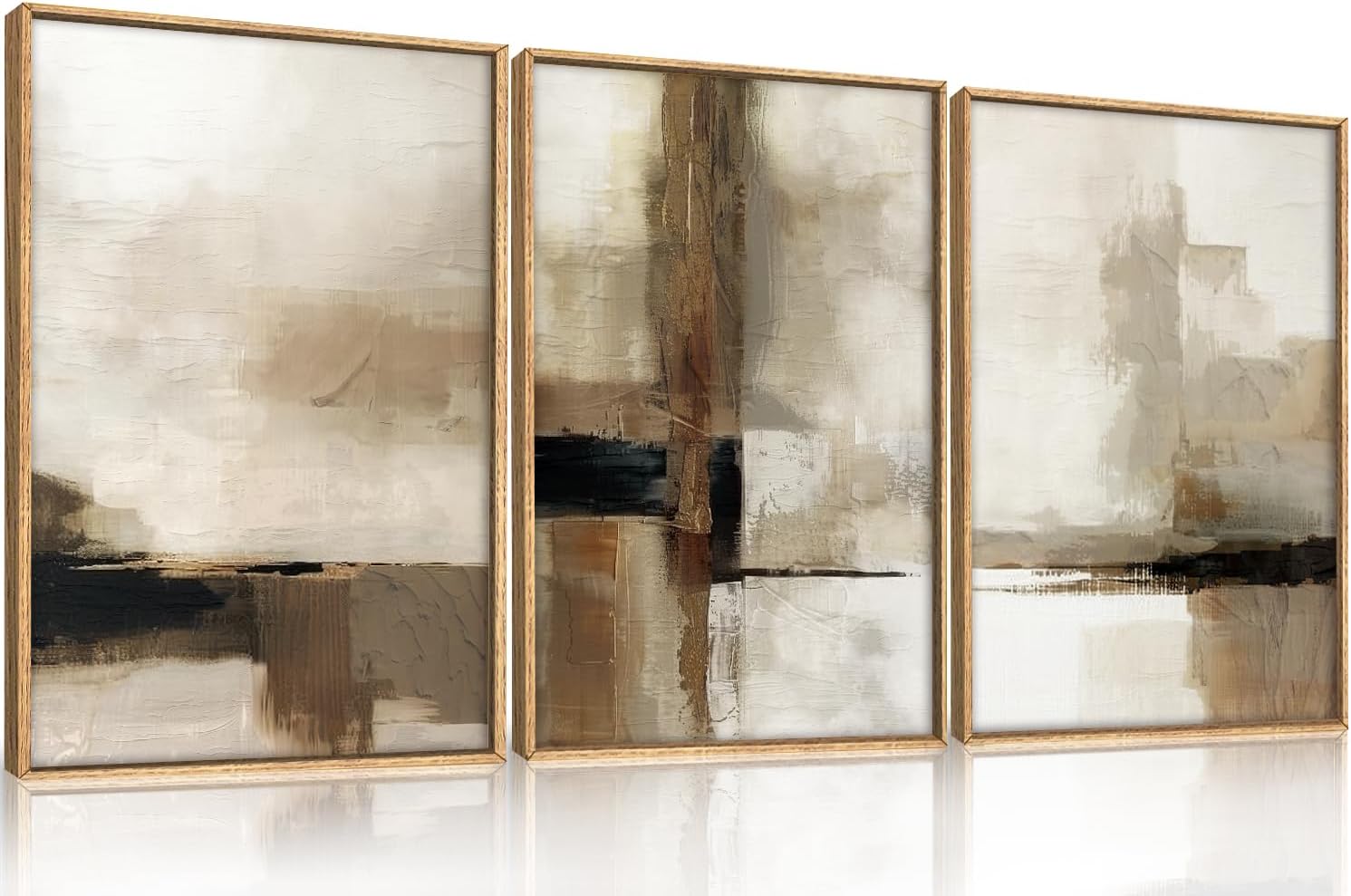 HOURIA Abstract Neutral Vintage Earth Tone Framed Canvas Wall Art Set,Modern Minimalist Rustic Brown Beige Wall Decor,Wabi Sabi Textured Brushstroke Artwork for Living Room,Bedroom,Farmhouse-24"x36"x3