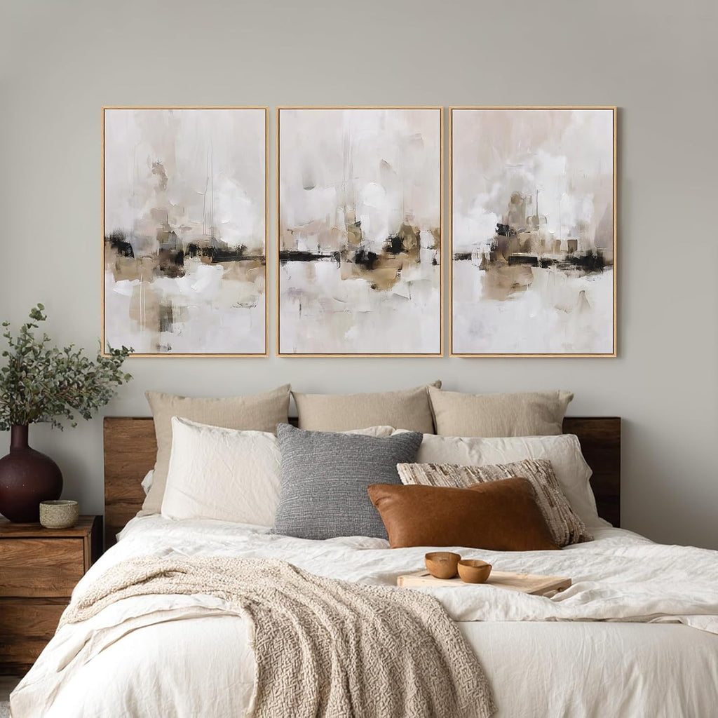 Large Abstract Neutral Textured Framed Canvas Wall Art Set, Minimalist Wall Decor Art Prints, Modern Graey Beige Wall Painting Artwork for Living Room,Bedroom,Dining Room,Office, 24"x36"x3