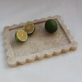 Natural Luxury Scalloped Marble Tray 10.8"x8", Rectangle Vanity Tray for Bathroom Kitchen Counter, Decorative Tray for Dresser Home Decor - Rainforest Green