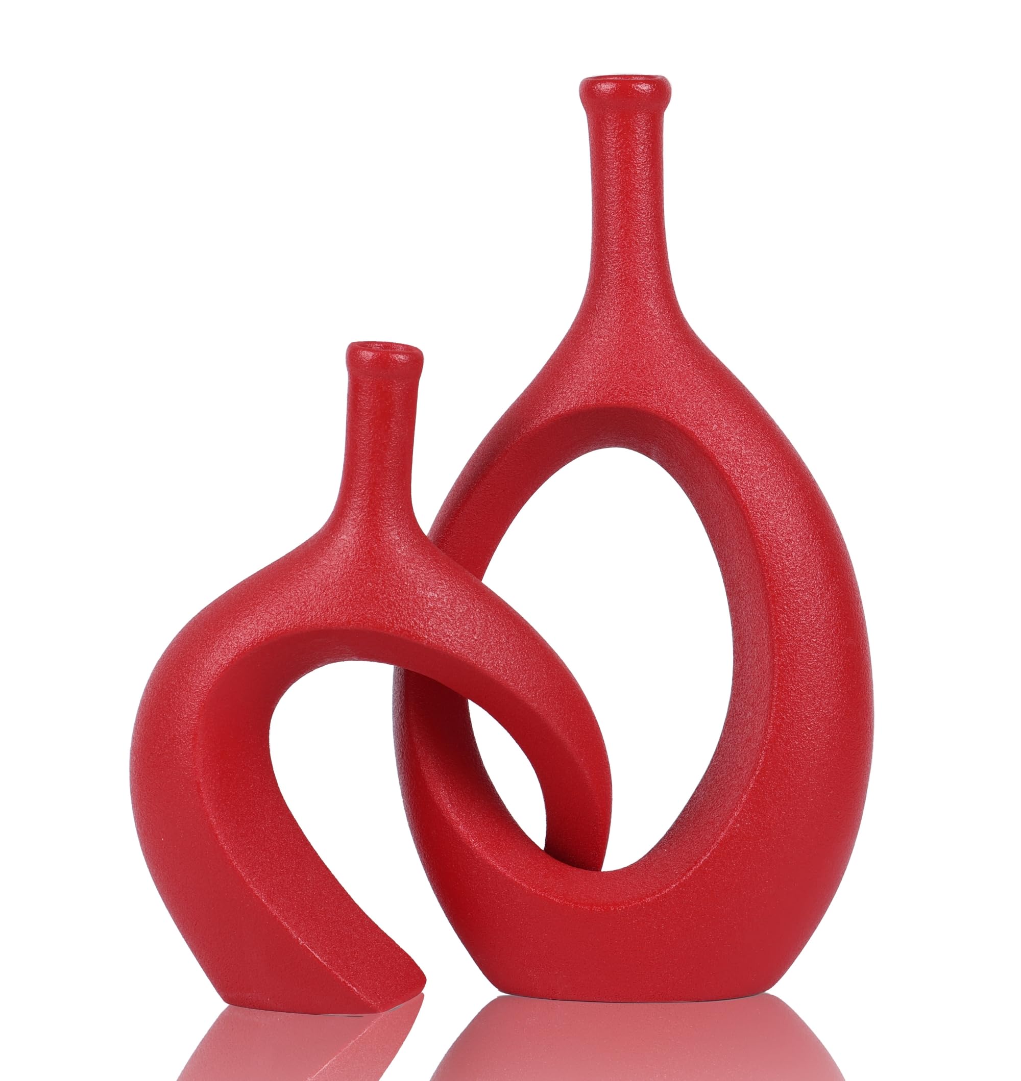 WUBIANJIE Red Ceramic Vase Set - Modern Boho Decor, Snuggle Design, Vases for Living Room, Bedroom, Coffee Table, Fireplace